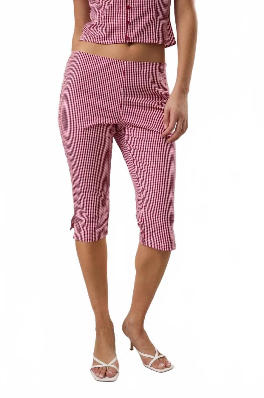 NEW LE LIS eden gingham capri pants in pink